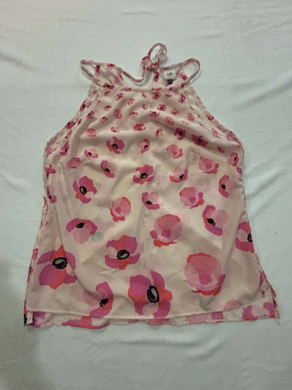 Cabi Floating Poppies Tie Back Halter Tank Top Size L Pink Floral